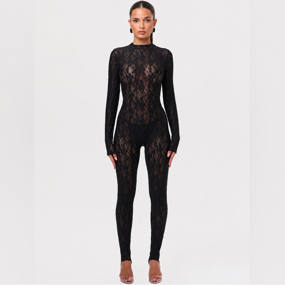 Naked Wardrobe Stretch Lace Stirrup Jumpsuit